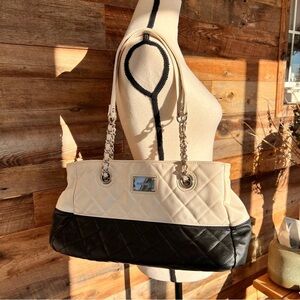 Nine West Shoulder Bag Purse - Black & Ivory Quilted Pattern​​​​